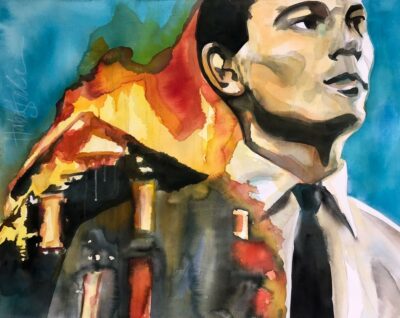 Christine Haberstock Burning Man oil on canvas 100 x 80 cm EUR 4 500 NOK 54 000