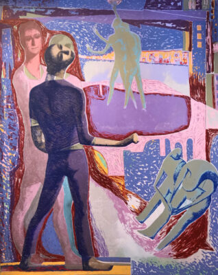 Tre figurer i en revolusjon 125 x 100 opplag 90 silketrykk ogsa handkolorerte