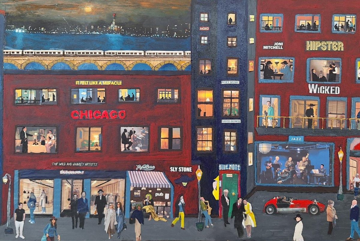 Arve Hanssen Chi Cago Collage og akryl pa plate 44 x 88 cm NOK 9 800 inkl ramme