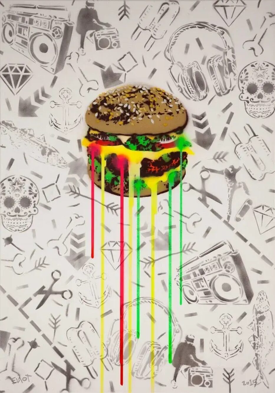 Mad Burger sprayogsjablongpalerret 100x70cm NOK15000