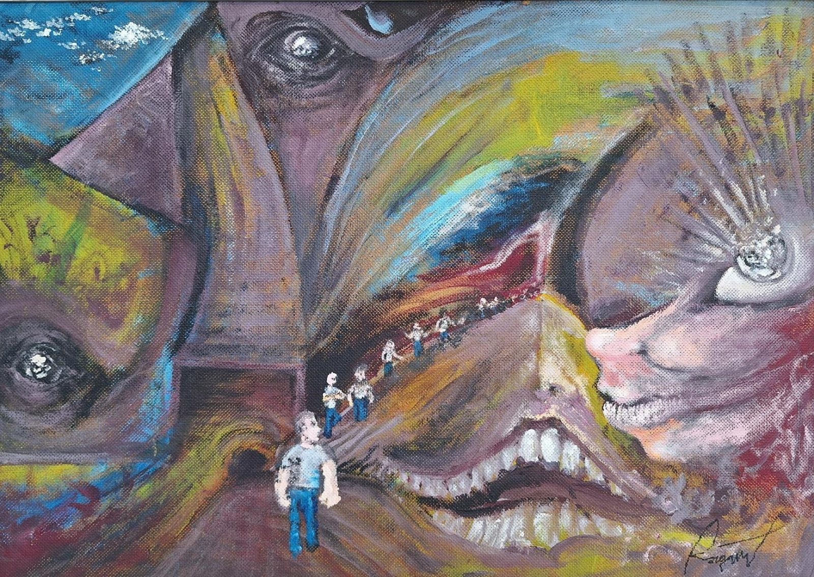 Ragnar Foss Rottefangeren i Hameln akryl pa plate 50 x 70 cm NOK 4800